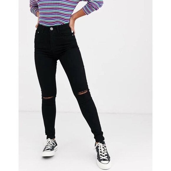 ASOS Denim - Asos Glamorous Ripped Knee Skinny Jeans Distressed Gray High Rise Waist